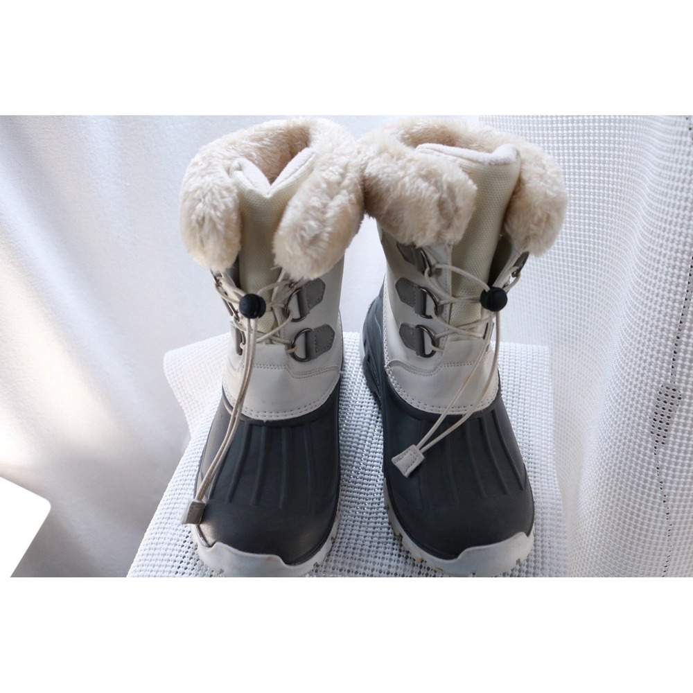 Women's Winter Snow Boots Size 38 Faux Fur Lined White Gray Duck Style